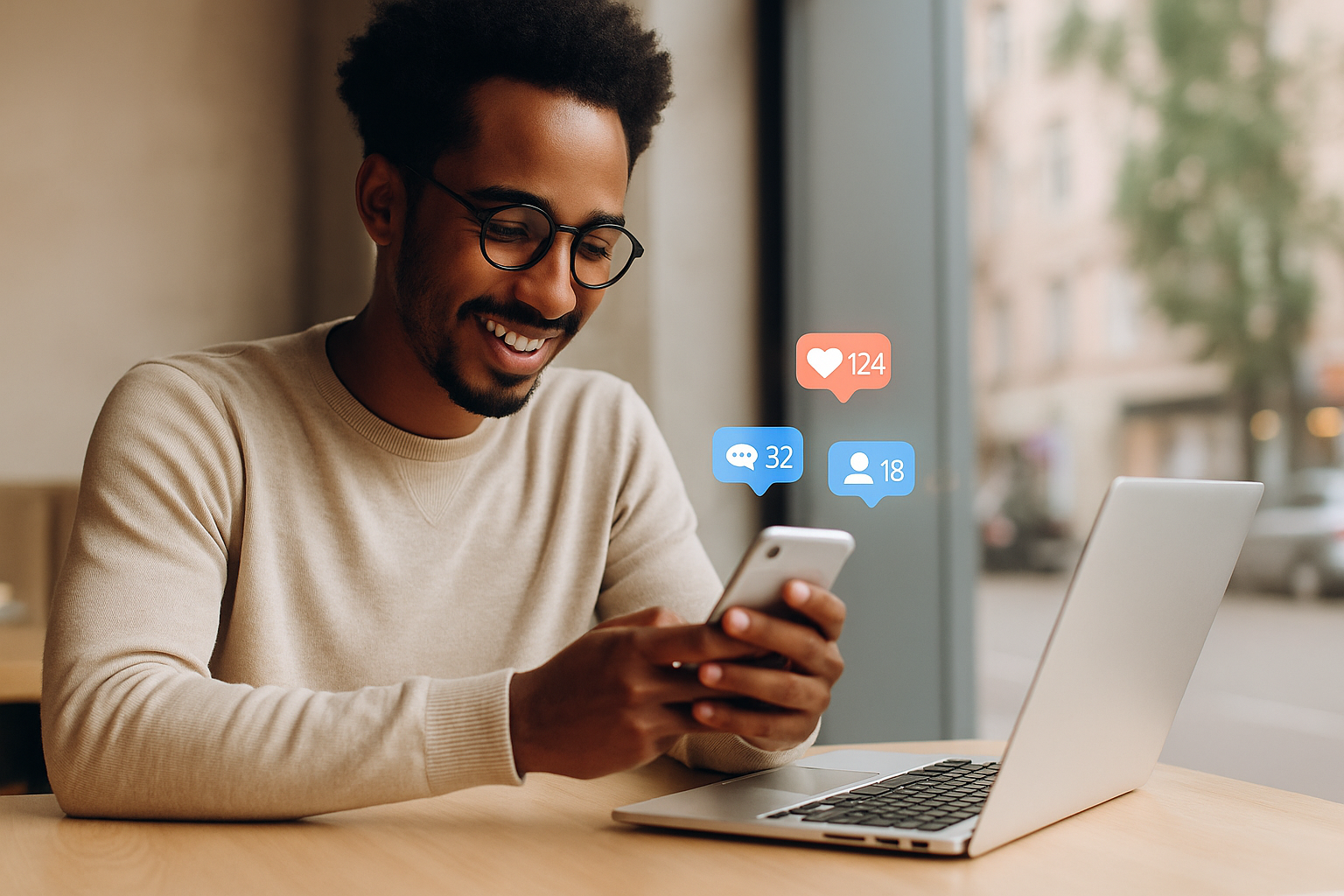 social search mit einer digitalen Suche über handy und laptop