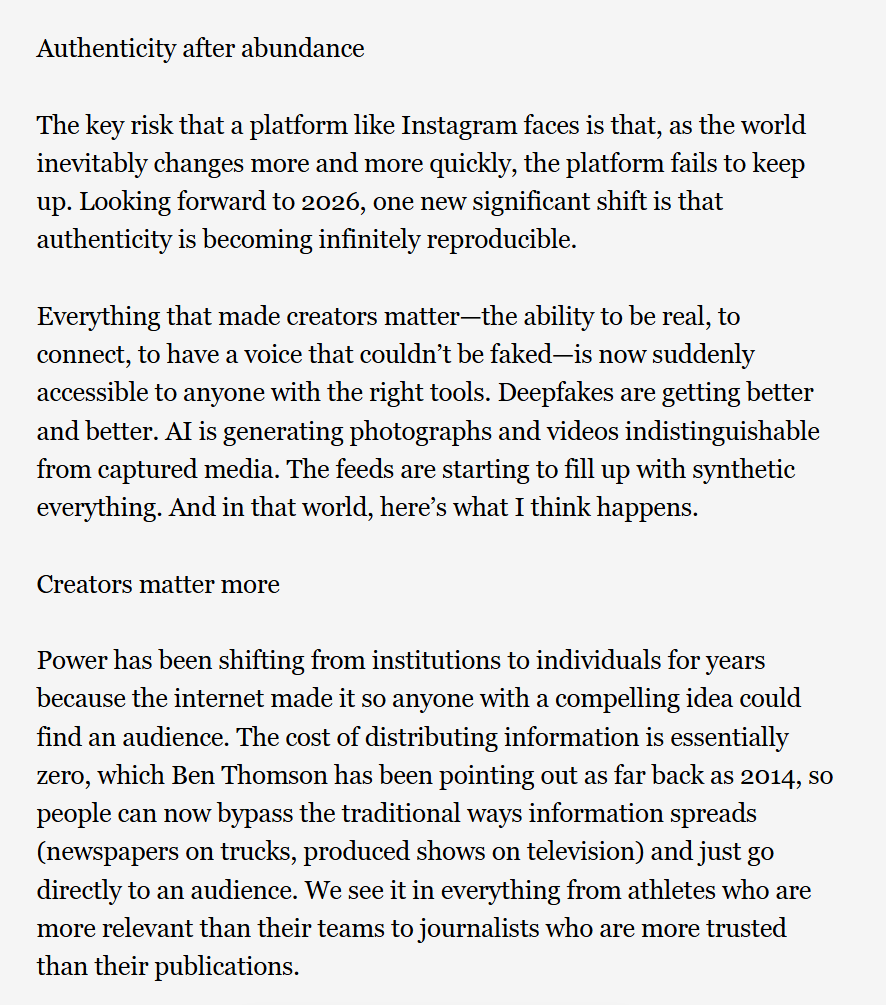 Thread von Adam Mosseri, Head of Instagram