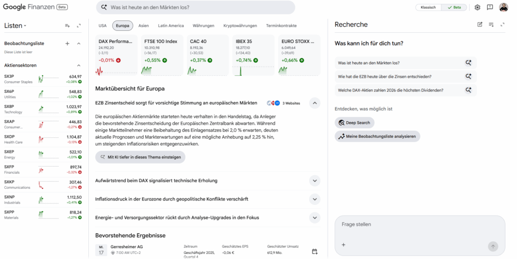 Google Finanzen Startseite