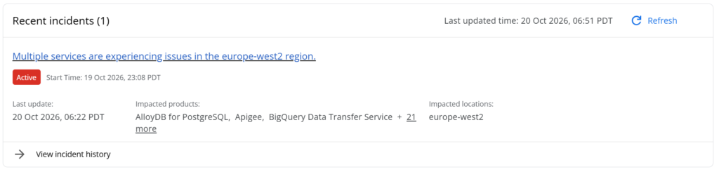 Google Cloud Status Meldung