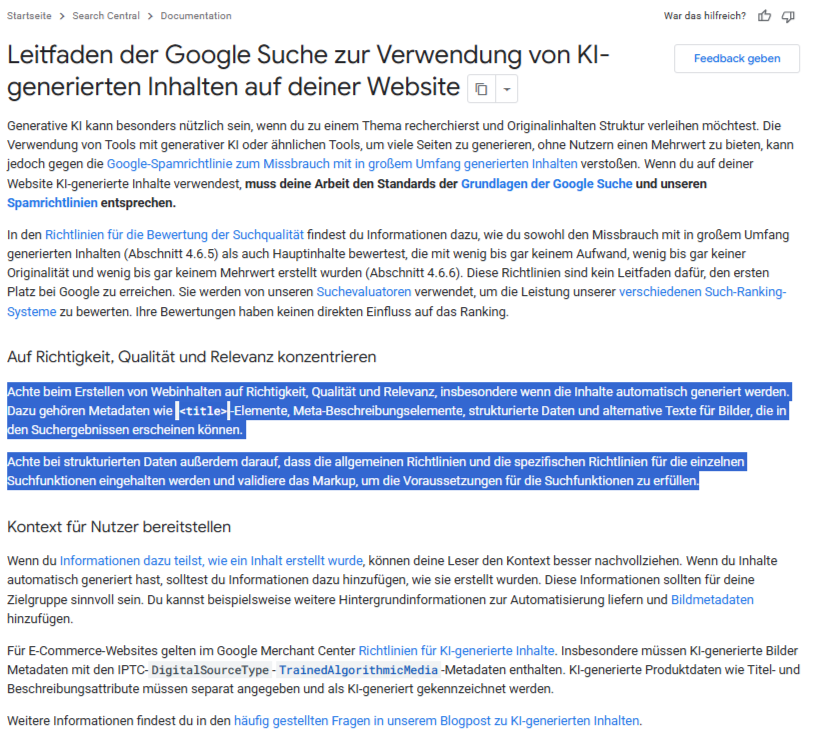 Google Guidelines: Faktencheck bei KI-Content